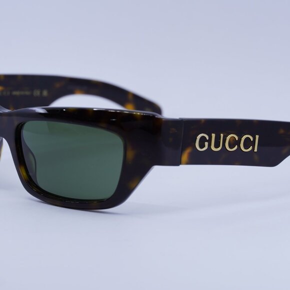 Gucci GG1296S 004 Sunglasses Havana Rectangle Frame, Green Lenses - Picture 2 of 12